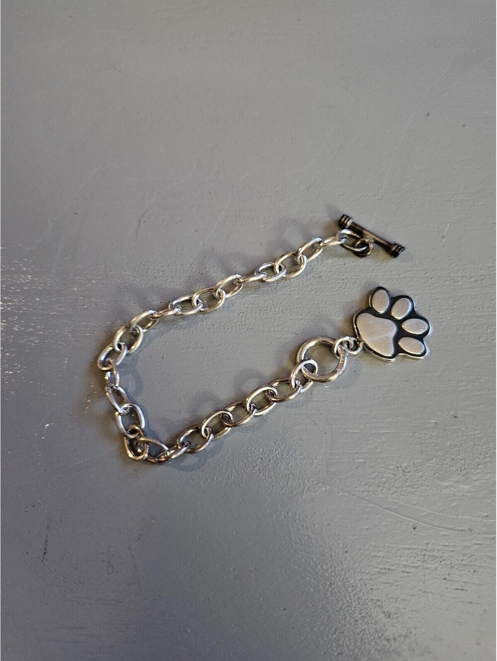 Silver Tone Paw Print Charm Bracelet Toggle Clasp Pet Lover Jewelry